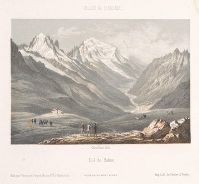 Utsikt över byn Les Planards på vägen till Montenvers Les Planaz, chemin du Montanvert (titel på objekt) Memory of Chamonix-Mont-Blanc (serietitel) Museum du Mont Blanc (serietitel) av Ad. Cuvillier