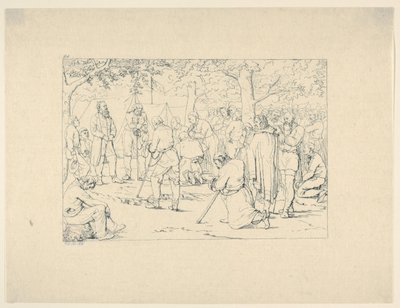 Bön i Stonewall Jacksons läger från Confederate War Etchings, 1861-63. av Adalbert John Volck