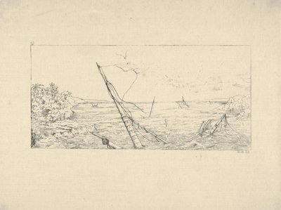 Stenblockad utanför Charleston, South Carolina från Confederate War Etchings, 1861-63. av Adalbert John Volck