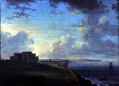 Highcliffe, nära Christchurch, Dorset, sätet för markisen av Bute, från öster av Adam Callander
