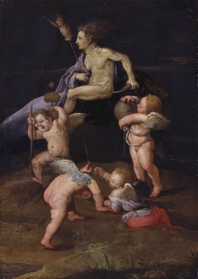 Häxa rider baklänges på en get av Adam Elsheimer