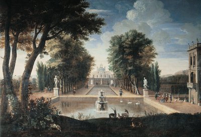 Vy över ett palats (olja på duk) av Adam Frans van der (style of) Meulen