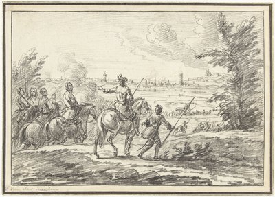 Ryttare på en kulle framför en stad av Adam Frans van der Meulen (possibly)