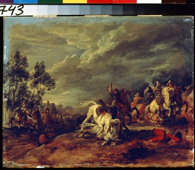 Slåss. En strid. Målning Adam Frans van der Meulen (1632-1690). Olja på trä. Flamländsk konst, barockstil. Pushkin Museum of Fine Arts, Moskva. av Adam Frans van der Meulen