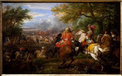 Besegrade den spanska armén nära Brygge-kanalen den 31 augusti 1667. Kungen av Frankrike Ludvig XIV, på en vit häst, är omgiven av sina generaler: Francois de Crequy (1629-1687) och prins Ludvig II av Bourbon-Conde (Bourbon Conde) ) kallad Grand Conde (16 av Adam Frans van der Meulen
