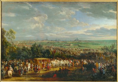 Ludvig XIV:s och Marie Thérèse av Österrikes intåg i Arras ... (målning på duk) av Adam Frans van der Meulen