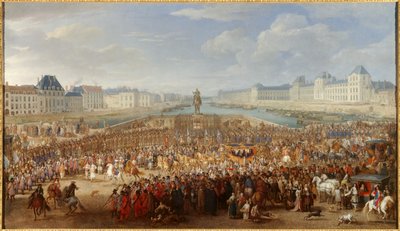 Kung Ludvig XIV (1638-1715) korsar Pont Neuf i sin vagn Målning av Adam Van der Meulen (1632-1690) av Adam Frans van der Meulen