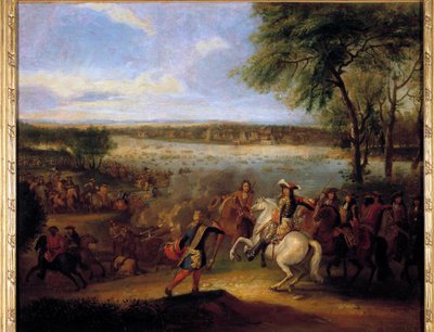 The Passage of the Rhen av Ludvig XIV (1638-1715) före Tolhuis 1672-07-12 Målning av Adam Frans Van der Meulen (1632-1690) Sön. 0,6x0,7 m av Adam Frans van der Meulen