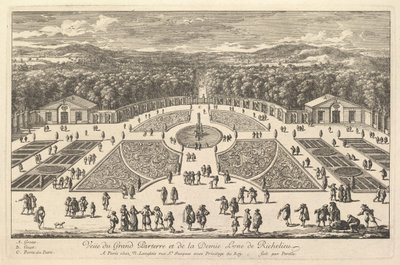 Utsikt över Grand Parterre och halvmånen av Richelieu, 1600-talet. av Adam Perelle