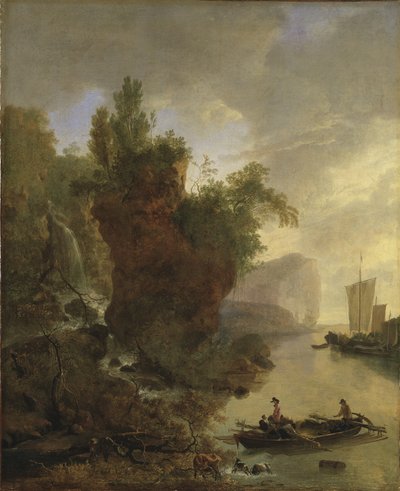 Bay med en stenig kust av Adam Pynacker