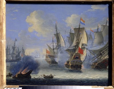 Sjöstrid (Ett sjöslag). Målning av Adam Silo (1674-1757). Olja på duk, 25 x 33,5 cm. Holländsk konst, barockkonst. Statens konstmuseum, Tula (eller Tolan). av Adam Silo