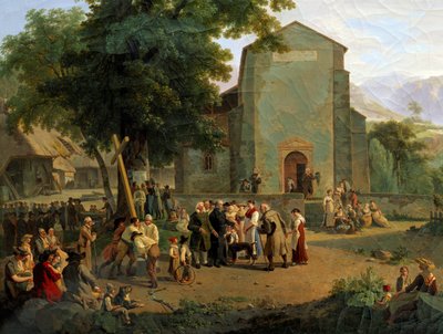 Återupprättandet av tillbedjan efter revolutionen. Schweizisk målning av Adam Topffer (1766-1847) av Adam Topffer