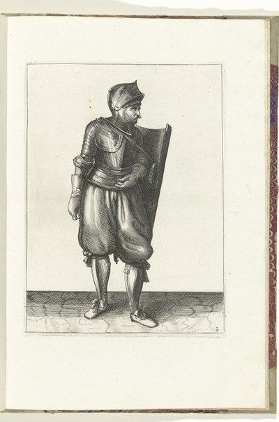 Övningen med målet och griparen: soldaten för målet från ryggen över vänster axel (nr 2), 1618 Nassausche Wapen-Handelinge, van Schilt, Spies, Rappier and the Targe: beyde figuerlick avbildad, och inramad efter den nya ordningen [av] (... av Adam van Breen