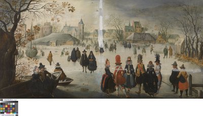 Tyska: Vinterlandskap med skridskoåkare vinterlandskap med skridskoåkning av Adam van Breen