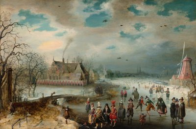 Skridskoåkning på Frozen Amstel River av Adam van Breen