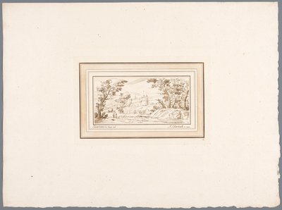 Flodlandskap med muren av en fästning Tryck efter teckningar av Guercino förvarade i Hofbibliothek i Wien (serietitel) Recueil d