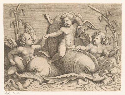 Tre putti med delfiner av Adamo Scultori