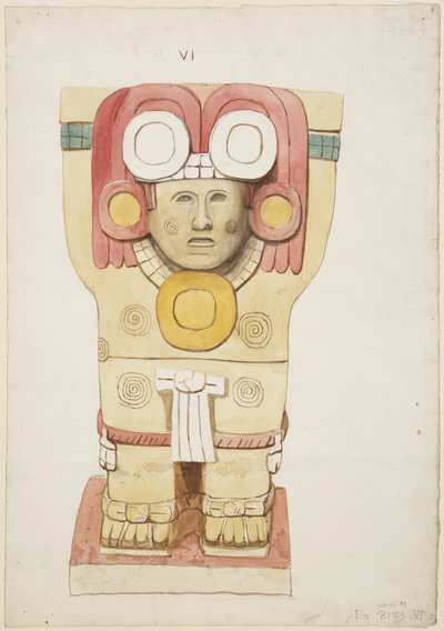 Caryatid från den yttre kammaren, Temple A, bollplan, Chichen Itza, Mexiko (akvarell) av Adela Breton