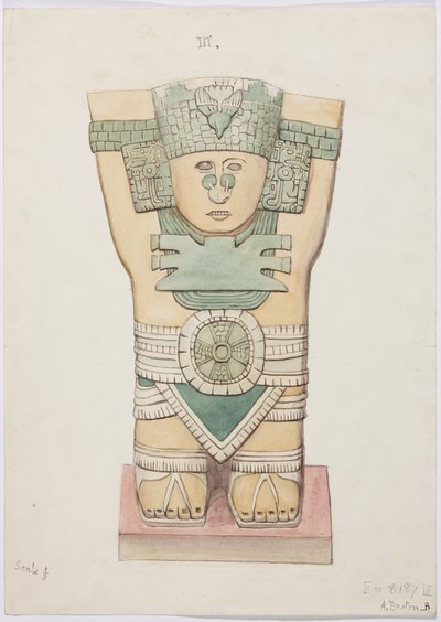 Caryatid från den yttre kammaren, Temple A, bollplan, Chichen Itza, Mexiko (akvarell) av Adela Breton