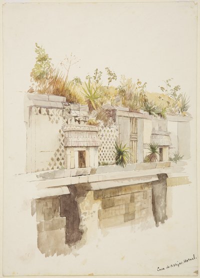 Casa de Monjas, Uxmal, Mexiko Målning av övervåningen av ruinerna (akvarell) av Adela Breton