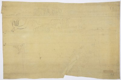 Kopia av en spårning av en väggmålning ovanifrån dörren, Jaguarernas övre tempel, Chichen Itza, Mexiko Penna 