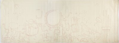 Målning från norra väggen, Jaguarernas övre tempel, Chichen Itza, norra delen av Mexiko (rött bläck och grafit) av Adela Breton