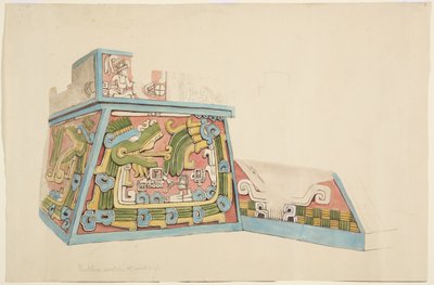 Målning av en stenrelief från Xochicalco, Mexiko Norra änden av västra sidan av nedre terrassen Akvarell (akvarell) av Adela Breton