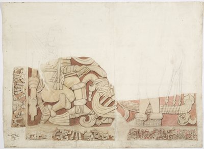Del av ett altare vid Jaguarernas övre tempel, Temple E, Chichen Itza, Mexiko av Adela Breton