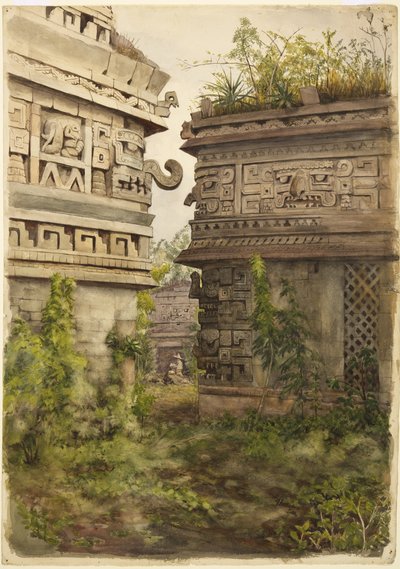 Scen från Chichen Itza, Mexiko (akvarell på papper) av Adela Breton