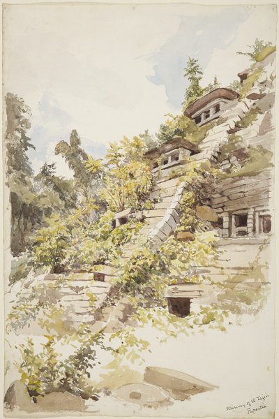 Trappa till Pyramid of the Niches, El Tajin, Papantla, Mexiko (akvarell) av Adela Breton