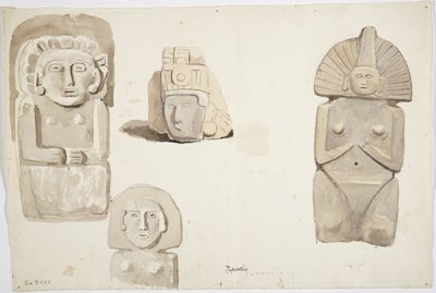 Stenstatyer från Papantla, Mexiko (akvarell) av Adela Breton