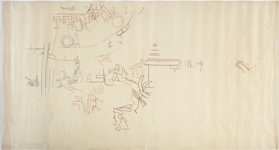 Spårning av en väggmålning från Casa de Monjas, Chichen Itza, Mexiko Vault i stor kammare (rött, svart & brunt bläck & grafit) av Adela Breton