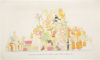 Väggmålning från den nedre delen av taket, södra änden av den inre kammaren, Tempel A, Chichen Itza, Mexiko (akvarell) av Adela Breton
