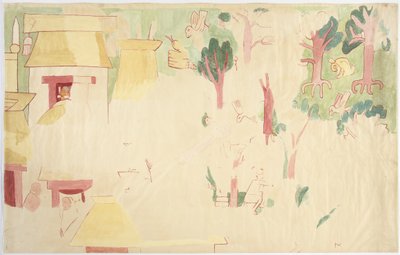 Väggmålning från den sydöstra väggen, inre kammare, Jaguarernas övre tempel, Chichen Itza, Mexiko av Adela Breton