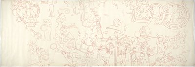 södra väggen, Jaguarernas övre tempel, Chichen Itza, Mexikos norra centrala kvarter (rött bläck och grafit) av Adela Breton