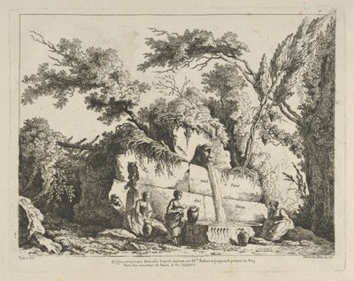 Titelsida från Olika vyer hämtade från naturen... i Roms omgivningar, 1700-tal. av Adélaide Allou