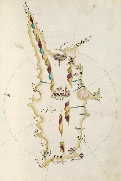 Karta över ön Cypern, illustration från Portolano-atlas, av amiral Piri Reis (1465-1470 - 1553-1554) av Admiral Piri Reis
