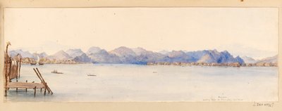 Borneo- Looking down the River from our house från West Indies, North American and Borneo scrapbook, ca 1845 (Akvarell) av Admiral Sir Edward Gennys Fanshawe