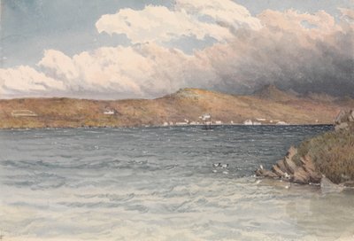 Bosättning vid Port Stanley, Falklandsöarna, maj 1849 (akvarell) av Admiral Sir Edward Gennys Fanshawe