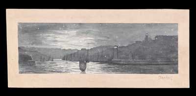 Tynes mynning, med North och South Shields, i månsken, ca 1840 (akvarell, skrapning, papper) av Admiral Sir Edward Gennys Fanshawe