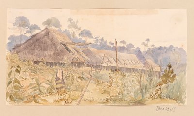 Village of the Stang Tribe från Västindien, Nordamerika och Borneo klippbok av Admiral Sir Edward Gennys Fanshawe