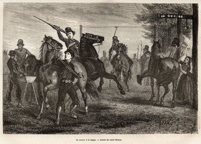 Race till ringen i Niewland, de unga ryttarna tävlar om, vapen av ett träspjut, ta bort ringen från portalen där den är upphängd, häst kastar galopp; för de mest klumpiga, en sked trä är också upphängd från en närliggande skylt som kommer att vara av Adolf Alexander Dillens