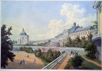 Det stora palatset i Oranienbaum (Rysslands kungliga residens), beläget i Lomonossov i tätorten Sankt Petersburg (Det stora Oranienbaum-palatset). Målning av Adolf Bezemann (1806-1867). Akvarell på papper av Adolf Besemann