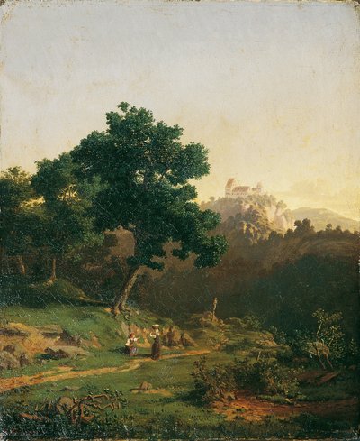 Landskap med ett slott av Adolf Christian Baumann