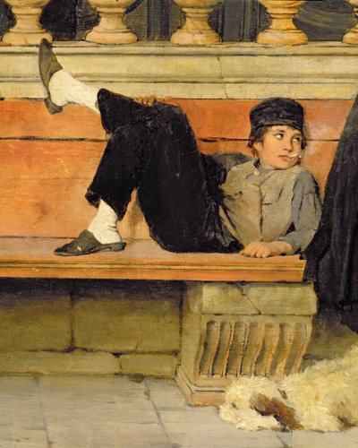 St. Marks, Venedig, detalj av en pojke som röker olja på duk detalj av 100405 av Adolf Echtler