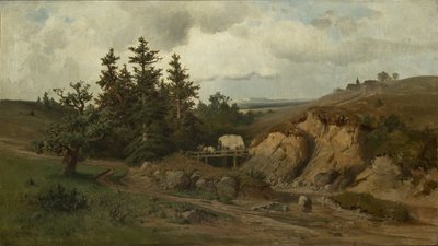 Landskap med en träbro - Landskap med en träbro - Adolf Kosarek (1830-1859). olja på duk av Adolf Kosárek