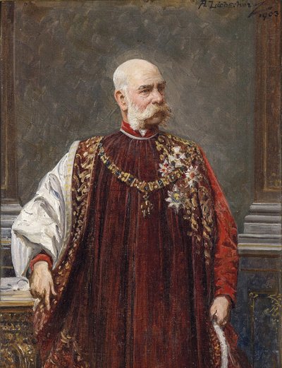 Porträtt av Franz Joseph I av Österrike som stormästare i det gyllene skinnet, 1903 av Adolf Liebscher