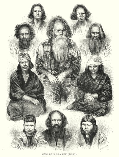 Ainu-folk i norra Japan (litho) av Adolf Neumann