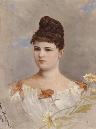 Porträtt av Ottilie Schneitt von Schwarzenfeld enligt etiketten på baksidan av Adolf d. Ä. Schreitter von Schwarzenfeld