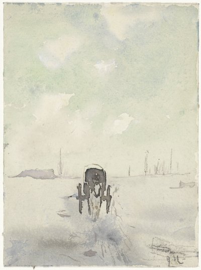 Vinterlandskap med häst och vagn av Adolf le Comte